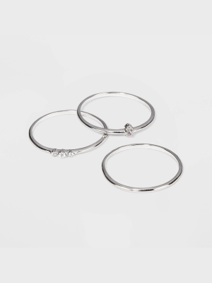 Sterling Silver With Cubic Zirconia Stacking Ring Set 3pc - A New Day™