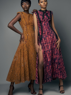 Padded Shoulder Fit And Flare Dress