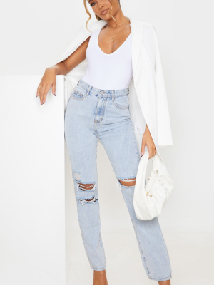 Light Wash Distressed Straight Leg Jeans