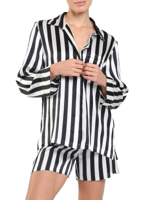 Washable Silk Stripe Shirt In Black & White Stripe