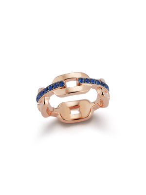 Saxon 18k Rose Gold And Blue Sapphire Bar Flat Chain Link Ring