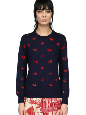 'skull Crossbones And Whales' Navy Sweater