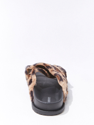 Plush Leopard Print Crisscross Slides