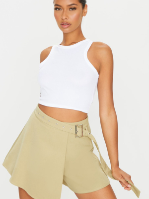 Sage Woven Buckle Detail Wrap Skort