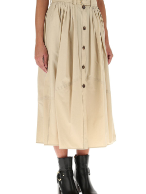 Chloé Belted Buttoned Midi Skirt