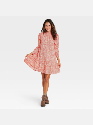 Women's Floral Print Puff Long Sleeve Ruffle Dress - Universal Thread™