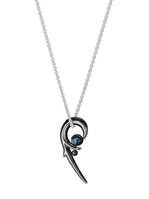 Hooked Pearl Pendant - Black Rhodium & Black Pearl