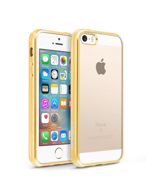 Basacc Clear Tpu Rubber Back Cover With Gold Chrome Edge Bumper Compatible With Apple Iphone Se / 5s / 5