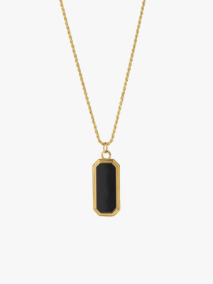 Gold Frame Pendant Necklace With Black Onyx