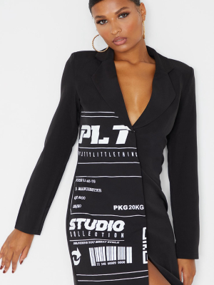 Prettylittlething Black Slogan Blazer Dress