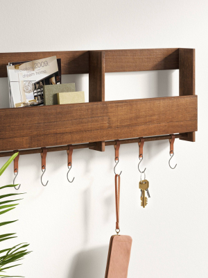 24" X 10" Wooden Shelf With S Leather/hooks - Threshold™