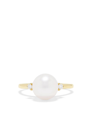 Effy 14k Yellow Gold Cultured Pearl And Diamond Accented Ring, 0.05 Tcw