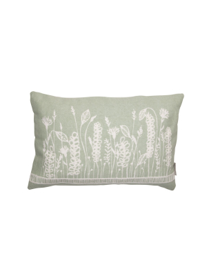 Green And White Floral Embroidered Hand Woven 14 X 22 Inch Decorative Cotton Throw Pillow Cover With Insert - Foreside Home & Garden