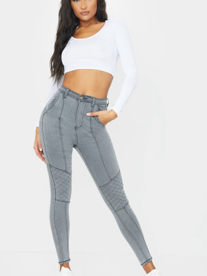 Washed Grey Denim Biker Jeans