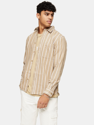 Stone And White Twill Relaxed Shirt
