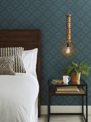 Diamond Sketch Wallpaper In Teal From Magnolia Home Vol. 2 By Joanna Gaines