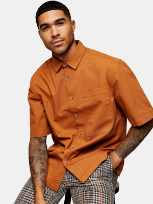 Brown Boxy Twill Boxy Shirt