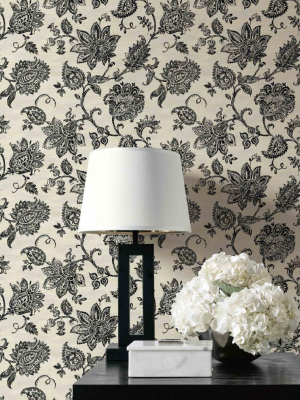 Stamped Jacobean Wallpaper In Onyx From The Nouveau Collection By Wallquest