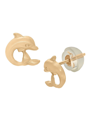 Tiara Kid's Dolphin Stud Earrings In 14k Gold