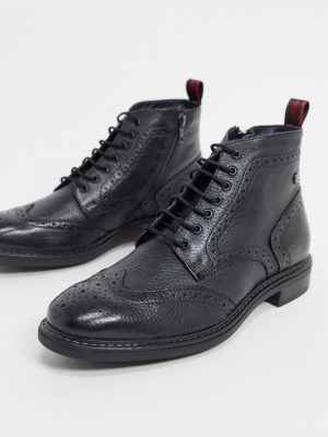 Base London Berkley Brogue Boots In Black Leather