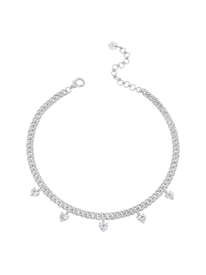 Mini Link Heart Diamond Drop Necklace - White Gold