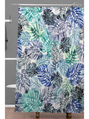 Ninola Design Tropical Jungle Leaves Blue Shower Curtain Blue - Deny Designs