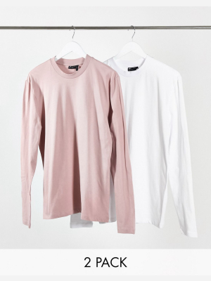 Asos Design 2 Pack Long Sleeve T-shirt With Crew Neck