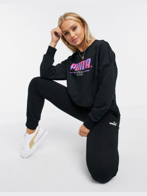 Puma Crop Graphic Sweatshirt In Black