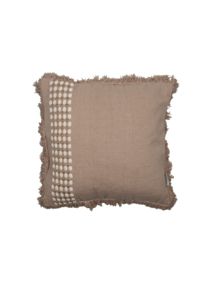 Tan Hand Woven 20 X 20 Inch Decorative Cotton Throw Pillow Cover With Insert And Hand Tied Fringe - Foreside Home & Garden
