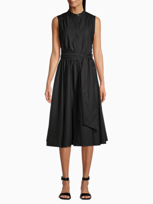 Button-front Belted A-line Dress