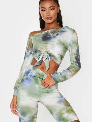 Sage Green Tie Dye Drop Shoulder Crop Top