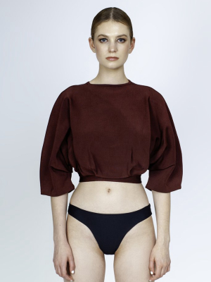 Inner Pleated Knit Top - Garnet Red