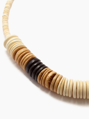 White Bold Coconut Pucalet Short Necklace - Natural & Black Accent