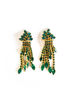 Vintage Green Rhinestone Statement Earrings