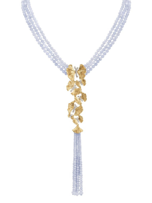 Butterfly Ginkgo Tassel Necklace With Chalcedony And Diamonds