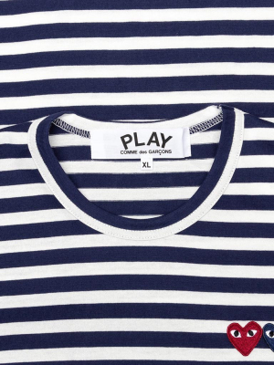 Comme Des Garcons Play Double Heart Striped Shirt - White/navy