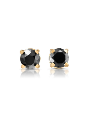 Pompeii3 Yellow Gold 1/4ct Round Cut Black Diamond Studs