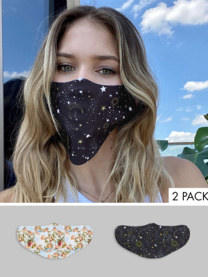 Asos Design 2 Pack Face Covering In Cherub And Mystic Print