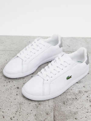 Lacoste Graduate 120 Leather Sneakers In White With Silver Tabs