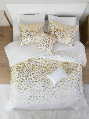 Kendra Metallic Printed Duvet Cover Set Ivory/gold