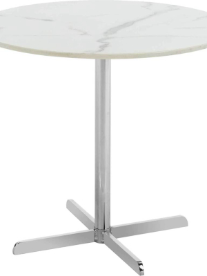 William Round Side Table White Marble/chrome