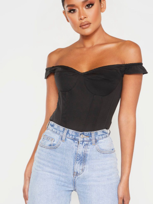 Black Woven Frill Shoulder Corset Top