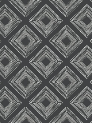 Diamond Sketch Wallpaper In White On Black From Magnolia Home Vol. 2 By Joanna Gaines