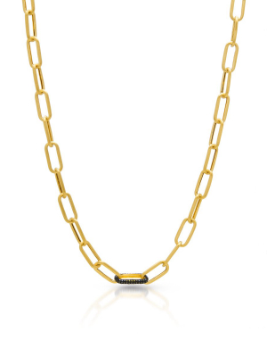 14kt Matte Yellow Gold Black Diamond Chain Link Bianco Necklace