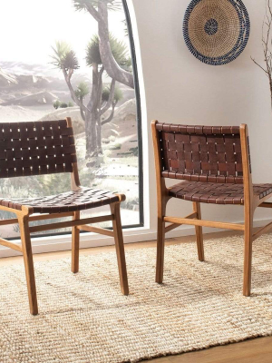 Lyndon Leigh Taiko Woven Leather Dining Chair (set Of 2) - Cognac/natural