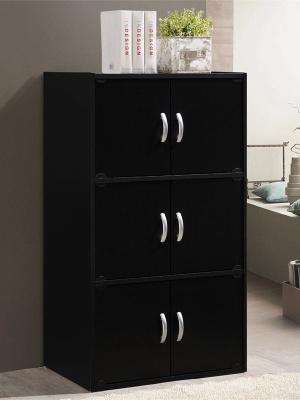 3 Shelf 6 Door Bookcase In Black - Hodedah