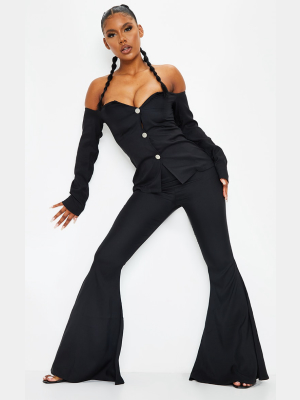 Black Woven High Waist Extreme Flare Leg Pants