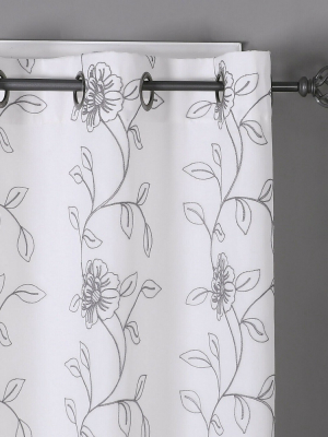 Kate Aurora Floral Embroidered Double Layered Sheer Grommet Curtains