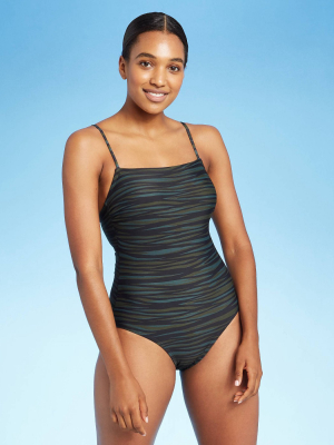 Women's Straight Neck Cinch Back Modern One Piece Swimsuit - Kona Sol™ Zebra Print