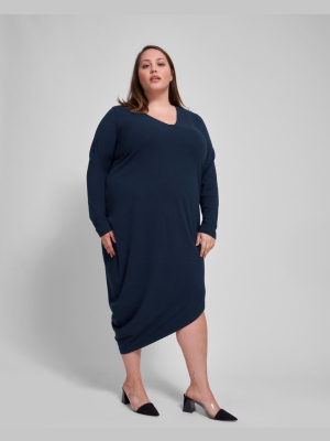 Iconic Long Sleeve V-neck Geneva Dress - Navy